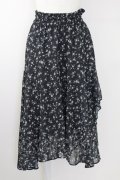 Ank Rouge / フラワー総柄シフォンロングスカート  黒Ｘグレー T-25-09-24-027-CA-SK-SA-ZT427