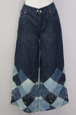 画像1: INGEBORG / 裾パッチワーク&刺繍パンツ L インディゴ T-25-09-26-037-LO-PA-SA-ZT