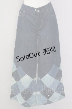 画像1: INGEBORG / 裾パッチワーク&刺繍パンツ L インディゴ T-25-09-26-037-LO-PA-SA-ZT