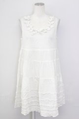 PINK HOUSE / 襟ぐりリボン水玉ノースリーブワンピース  ホワイト×ベージュ T-25-09-26-005-LO-OP-SA-ZT443