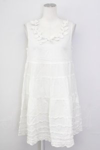 PINK HOUSE / 襟ぐりリボン水玉ノースリーブワンピース  ホワイト×ベージュ T-25-09-26-005-LO-OP-SA-ZT443