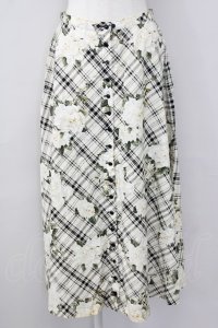 INGEBORG / モノトーンチェック&フラワーゴムスカート  ホワイト T-25-09-26-013-LO-SK-SA-ZT442