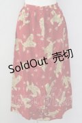 【SALE】PINK HOUSE / うさぎぬいぐるみ柄前開きスカート  レッド T-25-09-26-014-LO-SK-SA-ZT442