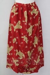 PINK HOUSE / うさぎぬいぐるみ柄前開きスカート  レッド T-25-09-26-014-LO-SK-SA-ZT442