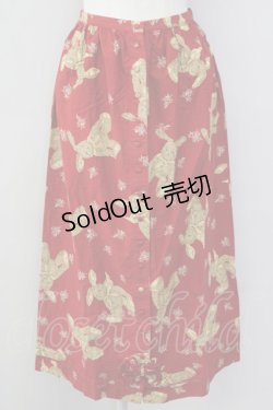 画像1: 【SALE】PINK HOUSE / うさぎぬいぐるみ柄前開きスカート  レッド T-25-09-26-014-LO-SK-SA-ZT442