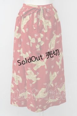 画像2: 【SALE】PINK HOUSE / うさぎぬいぐるみ柄前開きスカート  レッド T-25-09-26-014-LO-SK-SA-ZT442
