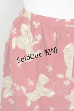 画像3: 【SALE】PINK HOUSE / うさぎぬいぐるみ柄前開きスカート  レッド T-25-09-26-014-LO-SK-SA-ZT442