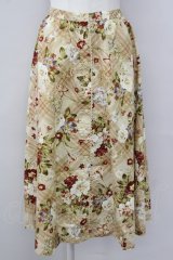 INGEBORG / ブーケ&チェックレース前開きスカート L ブラウン T-25-09-26-017-LO-SK-SA-ZT442