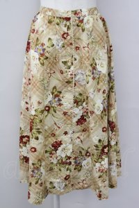 INGEBORG / ブーケ&チェックレース前開きスカート L ブラウン T-25-09-26-017-LO-SK-SA-ZT442