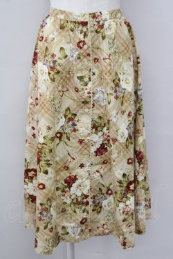 画像1: INGEBORG / ブーケ&チェックレース前開きスカート L ブラウン T-25-09-26-017-LO-SK-SA-ZT
