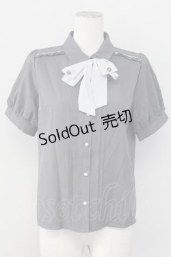 画像1: axes femme / リボンタイ付きクラシックブラウス  グレー T-25-09-27-005-AX-BL-SA-ZT