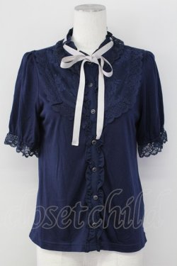 画像1: axes femme / ブラウス風カットソー  ネイビー T-25-09-27-006-AX-TO-SA-ZT