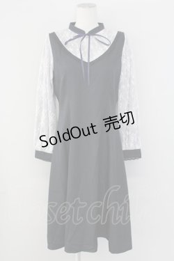 画像1: axes femme POETIQUE / レースデザインフレアワンピース  ネイビー T-25-09-27-013-AX-OP-SA-ZI