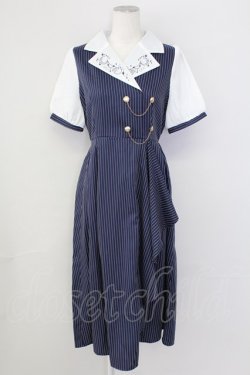 画像1: axes femme / 夜空刺繍襟ドッキングワンピース  ネイビー T-25-09-27-014-AX-OP-SA-ZT