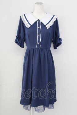 画像1: axes femme POETIQUE / フリルセーラーカラーワンピース  ネイビー T-25-09-27-016-AX-OP-SA-ZT