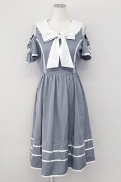 画像1: axes femme kawaii / オフショルセーラーワンピース  ブルーグレー T-25-09-27-021-AX-OP-SA-ZT