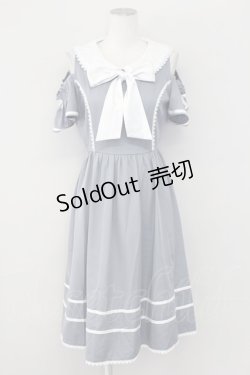 画像1: axes femme kawaii / オフショルセーラーワンピース  ブルーグレー T-25-09-27-021-AX-OP-SA-ZI