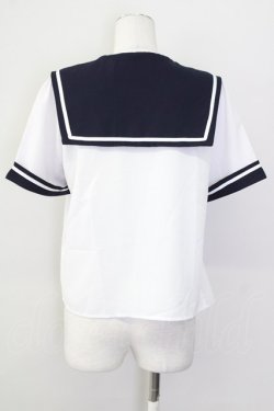 画像2: Amavel / セーラー襟半袖ブラウス  白Ｘネイビー T-25-09-28-001-CA-BL-SA-ZT