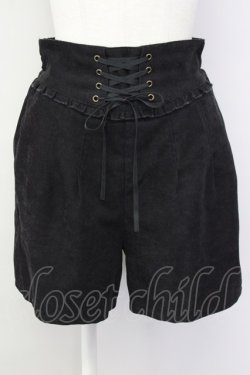 画像1: axes femme POETIQUE / フロント編み上げコーデュロイショートパンツ M 黒 T-25-09-28-007-AX-PA-SA-ZT