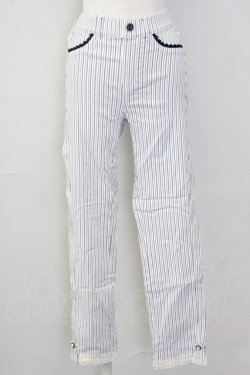 画像1: axes femme / 裾レースストレッチスキニー L 白Ｘ紺 T-25-09-28-010-AX-PA-SA-ZT