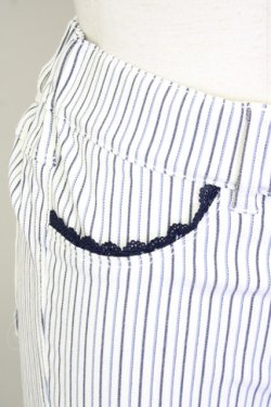 画像3: axes femme / 裾レースストレッチスキニー L 白Ｘ紺 T-25-09-28-010-AX-PA-SA-ZT