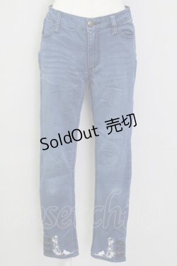画像1: axes femme / ねこ刺繍デニムパギンス  青デニム T-25-09-28-011-AX-PA-SA-ZI