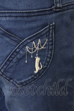 画像3: axes femme / ねこ刺繍デニムパギンス  青デニム T-25-09-28-011-AX-PA-SA-ZT