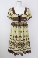 axes femme / カットソー花リース柄チュニ  イエロー T-25-10-01-030-AX-OP-HS-ZS