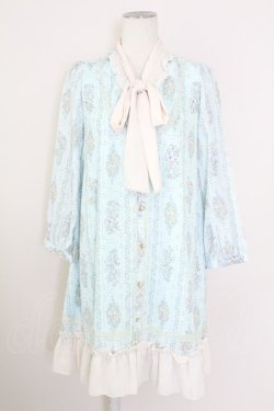 画像1: axes femme / フラワーフレームボータイワンピース  サックス T-25-10-01-034-AX-OP-HS-ZT