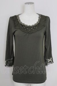 axes femme / レースパール配色カットソー  カーキ T-25-10-01-013-AX-TO-HS-ZS