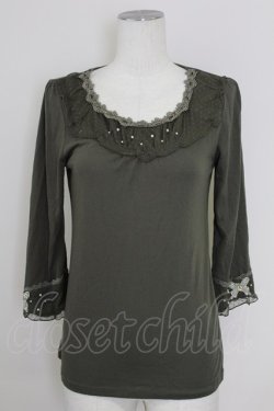 画像1: axes femme / レースパール配色カットソー  カーキ T-25-10-01-013-AX-TO-HS-ZT