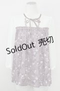 axes femme / 花柄切替シフォントップス  パープルｘオフ T-25-10-01-015-AX-TO-HS-ZS