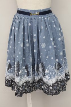 画像1: axes femme / 雪降る街柄ミドルスカート  ブルー T-25-10-02-024-AX-SK-HR-ZT