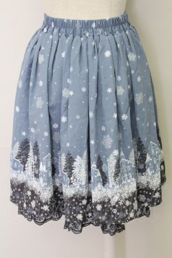画像2: axes femme / 雪降る街柄ミドルスカート  ブルー T-25-10-02-024-AX-SK-HR-ZT