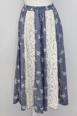 画像1: axes femme / レース花パッチワークスカート  ブルー T-25-10-02-025-AX-SK-HR-ZT