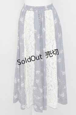 画像1: axes femme / レース花パッチワークスカート  ブルー T-25-10-02-025-AX-SK-HR-ZS