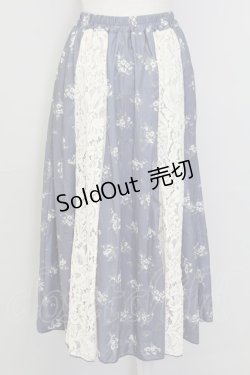 画像2: axes femme / レース花パッチワークスカート  ブルー T-25-10-02-025-AX-SK-HR-ZS