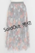 axes femme / 花柄チュールプリーツスカート  グレー T-25-10-02-023-AX-SK-HR-ZS