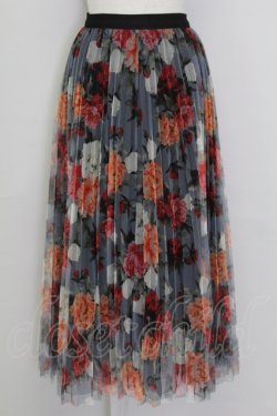 画像1: axes femme / 花柄チュールプリーツスカート  グレー T-25-10-02-023-AX-SK-HR-ZT