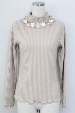 画像1: axes femme / 立体フラワー付リブカットPO  ベージュ T-25-10-08-003-AX-TO-SA-ZT