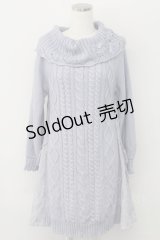 axes femme / 裾レース切り替えニットオフショルワンピース  サックス T-25-10-08-029-AX-OP-SA-ZI