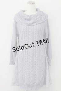 axes femme / 裾レース切り替えニットオフショルワンピース  サックス T-25-10-08-029-AX-OP-SA-ZI