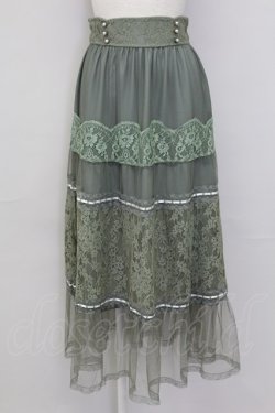 画像1: axes femme / チュールレースティアードスカート M グリーン T-25-10-08-038-AX-SK-SA-ZT