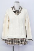 axes femme / ケーブルニットドッキングシャツ M アイボリーＸブラウン T-25-10-08-008-AX-TO-SA-ZT