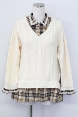 画像1: axes femme / ケーブルニットドッキングシャツ M アイボリーＸブラウン T-25-10-08-008-AX-TO-SA-ZT