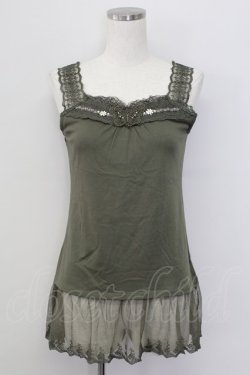画像1: axes femme / 蝶々モチーフ付きロングタンク Ｍ カーキ T-25-10-08-013-AX-TO-SA-ZT