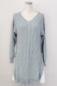 axes femme / サイドプリーツニットチュニック M サックス T-25-10-08-014-AX-TO-SA-ZI