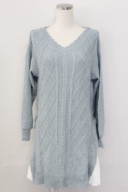 画像1: axes femme / サイドプリーツニットチュニック M サックス T-25-10-08-014-AX-TO-SA-ZT
