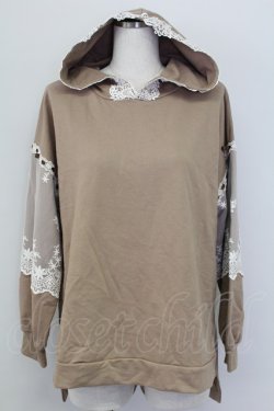 画像1: axes femme / 袖レース重ねパーカープルオーバー M モカ T-25-10-08-020-AX-TO-SA-ZT