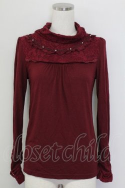 画像1: axes femme / レースハイネックカットソー  ボルドー T-25-10-08-022-AX-TO-SA-ZT
